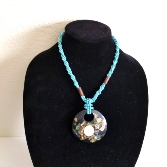 Faux Beaded Turquoise Rope Necklace 18" - Picture 7 of 7